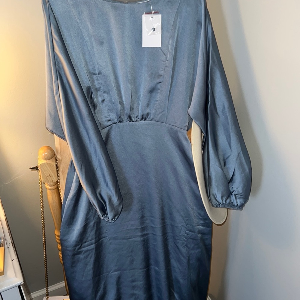 Blue satin midi dress